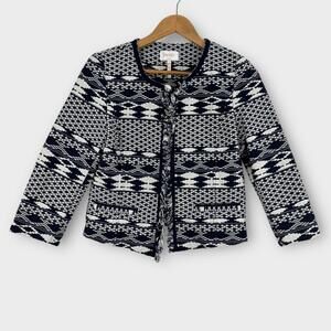 Laundry by Shelli Segal Women’s Size 6 Blue Print Open Front Fringe Trim Jacket